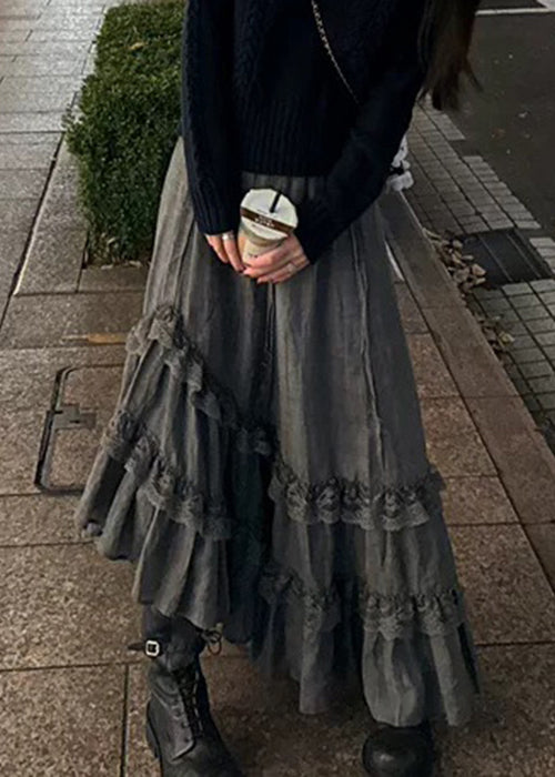 New Grey Lace High Waist Cotton Skirts Spring