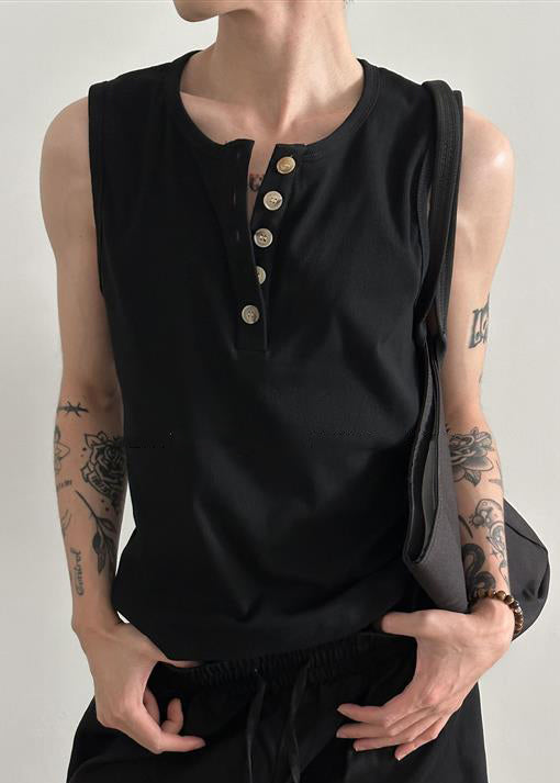 New Grey O Neck Button Cotton Men Tank Summer