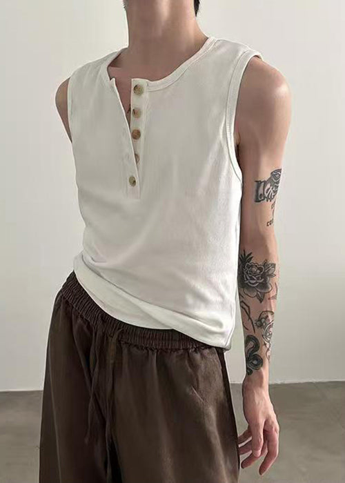 New Grey O Neck Button Cotton Men Tank Summer