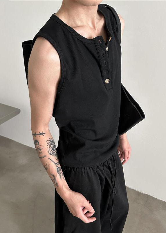 New Grey O Neck Button Cotton Men Tank Summer