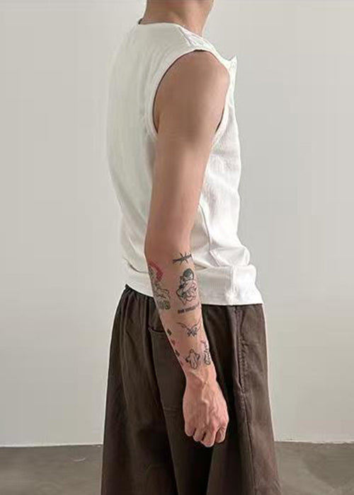 New Grey O Neck Button Cotton Men Tank Summer