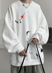New Grey O Neck Print Cotton Men Pullover Sweatshirt Spring