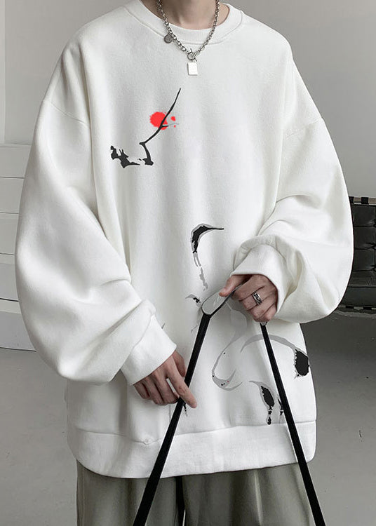 New Grey O Neck Print Cotton Men Pullover Sweatshirt Spring
