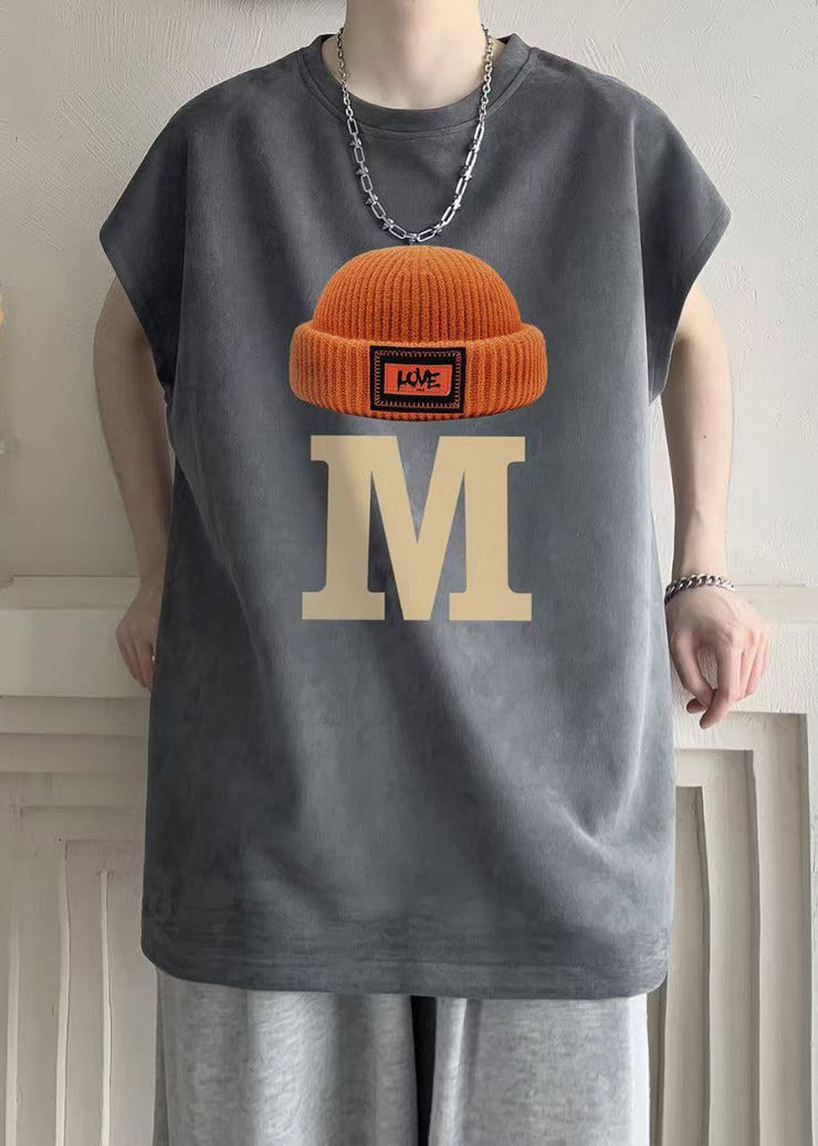 New Grey O Neck Print Cotton Mens T Shirts Summer