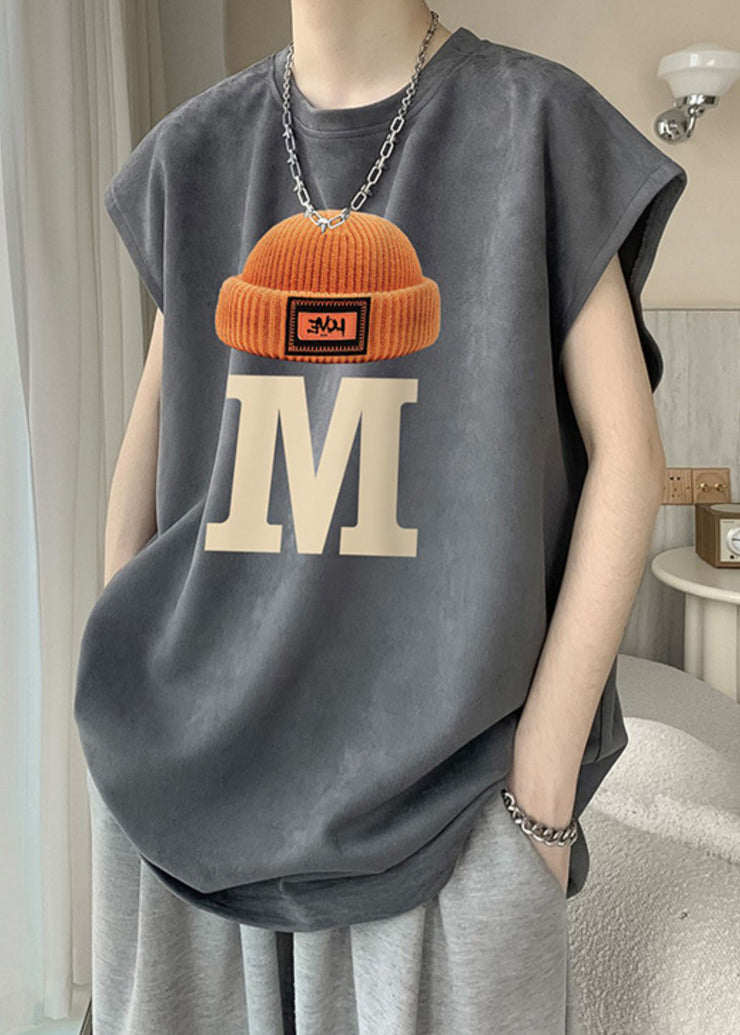 New Grey O Neck Print Cotton Mens T Shirts Summer