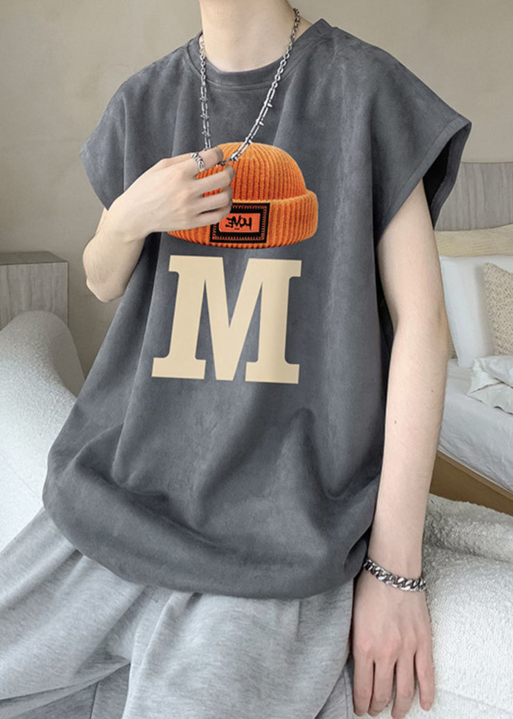 New Grey O Neck Print Cotton Mens T Shirts Summer