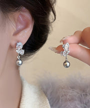 New Grey Sterling Silver Zircon Pearl Drop Earrings