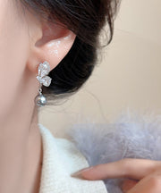 New Grey Sterling Silver Zircon Pearl Drop Earrings
