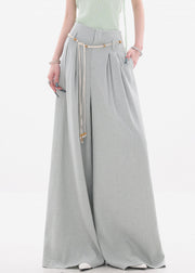 New Grey Zippered Cotton Wide Leg Pants High Waist