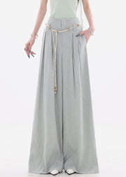 New Grey Zippered Cotton Wide Leg Pants High Waist
