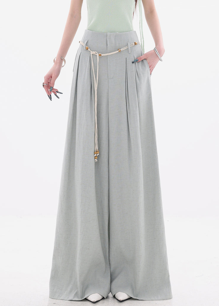 New Grey Zippered Cotton Wide Leg Pants High Waist