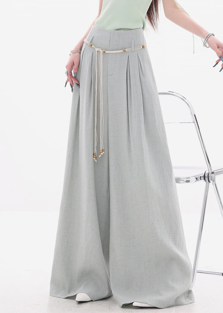 New Grey Zippered Cotton Wide Leg Pants High Waist