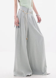 New Grey Zippered Cotton Wide Leg Pants High Waist