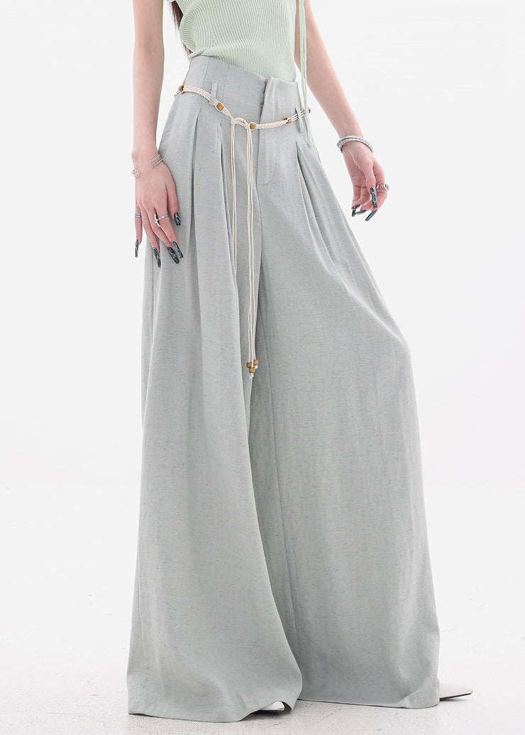 New Grey Zippered Cotton Wide Leg Pants High Waist