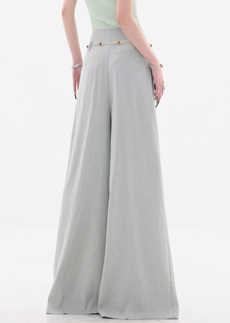 New Grey Zippered Cotton Wide Leg Pants High Waist