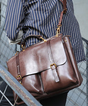 New Handmade Men's Coffee Calf Leather Message Bag