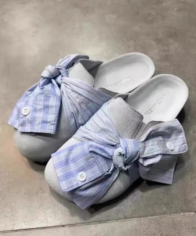 New Japanese Blue Bow Platform Slide Sandals