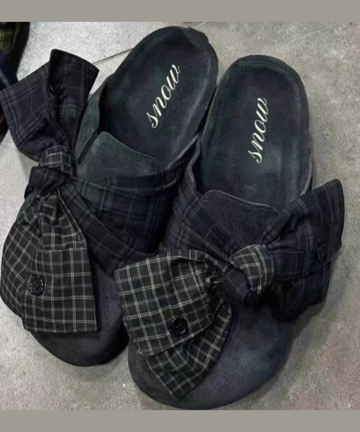 New Japanese Blue Bow Platform Slide Sandals