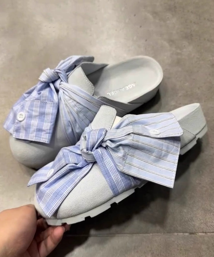 New Japanese Blue Bow Platform Slide Sandals