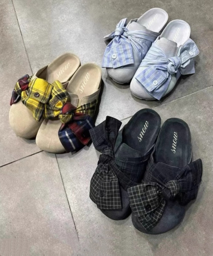 New Japanese Blue Bow Platform Slide Sandals