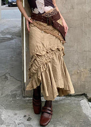 New Khaki Asymmetrical Ruffled Cotton Skirt Summer