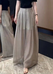 New Khaki Button High Waist Linen Wide Leg Pants Fall