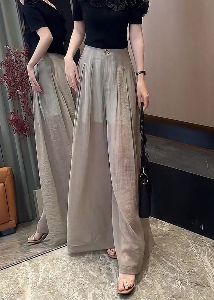 New Khaki Button High Waist Linen Wide Leg Pants Fall