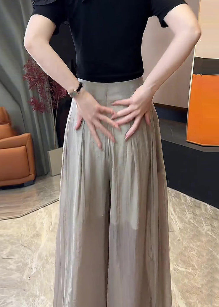 New Khaki Button High Waist Linen Wide Leg Pants Fall