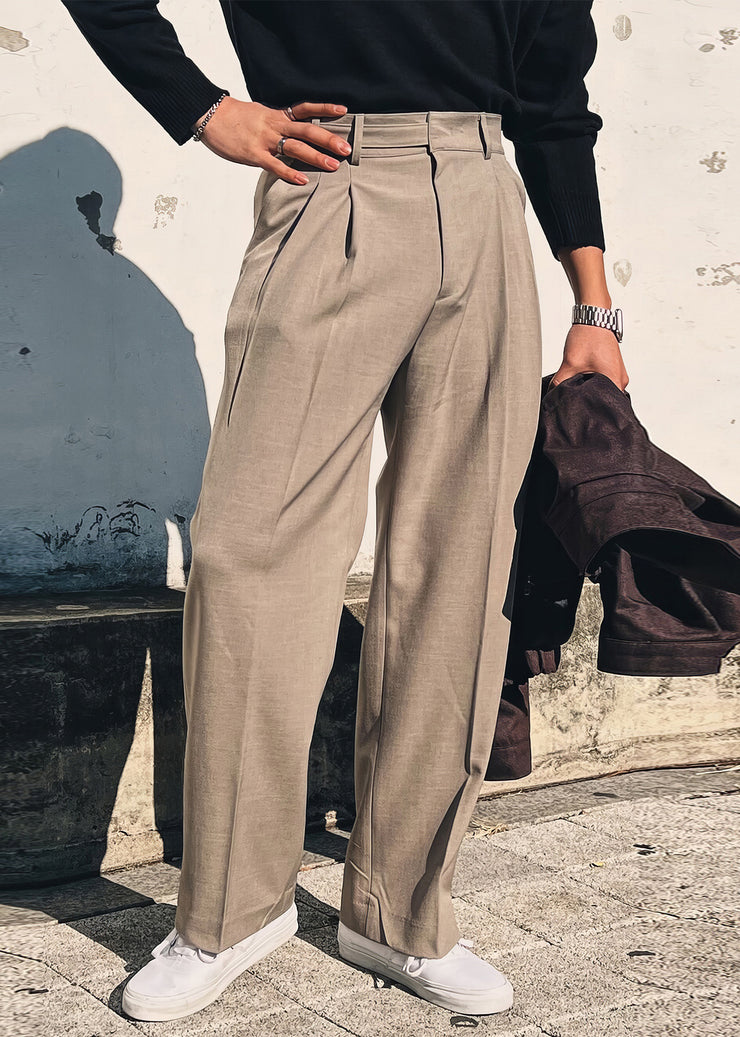 New Khaki Pockets Solid High Waist Spandex Men Pants Summer