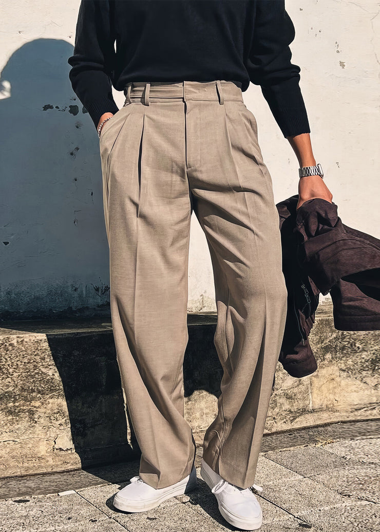 New Khaki Pockets Solid High Waist Spandex Men Pants Summer