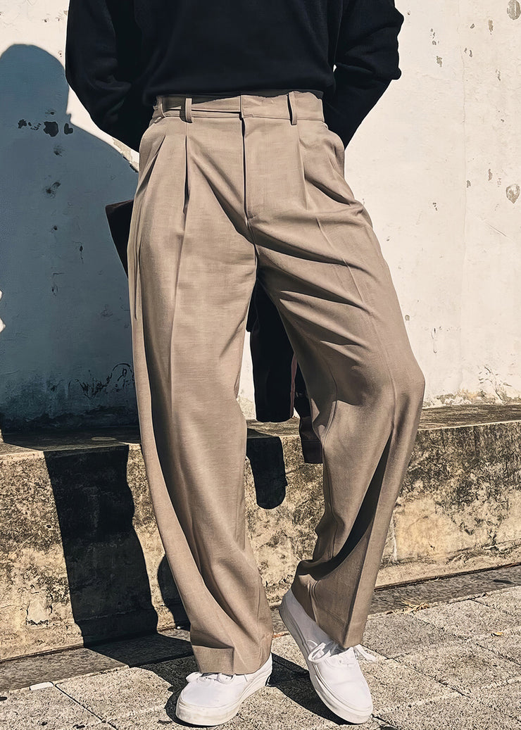 New Khaki Pockets Solid High Waist Spandex Men Pants Summer