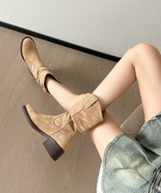 New Khaki Suede Splicing Wrinkled Boots