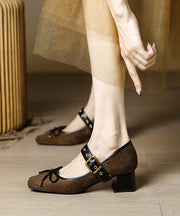New Leopard Suede Bow Splicing Chunky Heel Buckle Strap