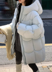 New Light Blue Hooded Zippered Pockets Duck Down Down Coats Winter