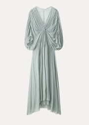 New Light Green V Neck Wrinkled Patchwork Chiffon Dresses Batwing Sleeve