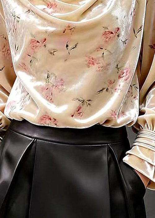 New Light Pink Print Wrinkled Silk Velour T Shirt Fall