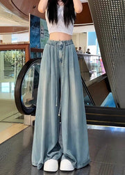 New Loose Blue Elastic Waist Denim Wide Leg Pants Fall