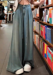 New Loose Blue Elastic Waist Denim Wide Leg Pants Fall