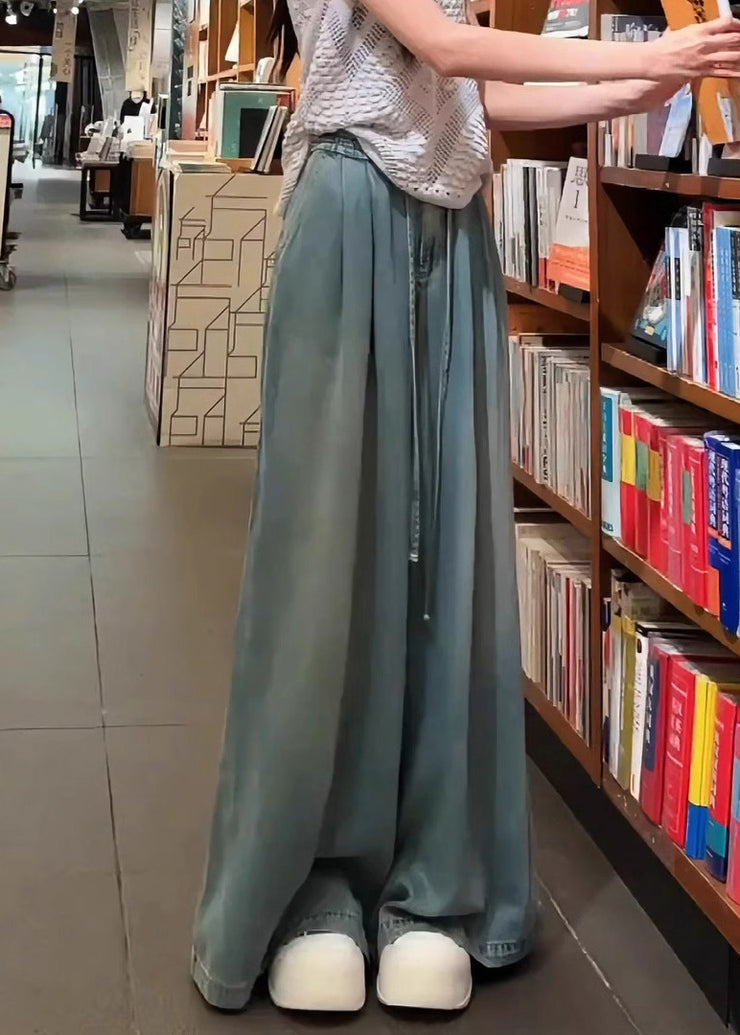 New Loose Blue Elastic Waist Denim Wide Leg Pants Fall