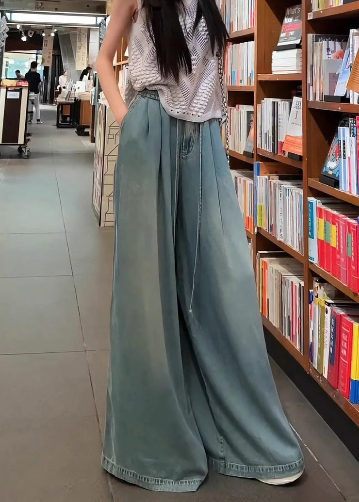 New Loose Blue Elastic Waist Denim Wide Leg Pants Fall