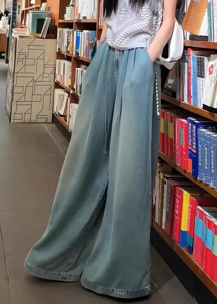New Loose Blue Elastic Waist Denim Wide Leg Pants Fall