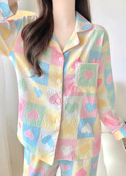 New Loving Heart Plaid Pockets Cotton Pajamas Two Piece Set Fall