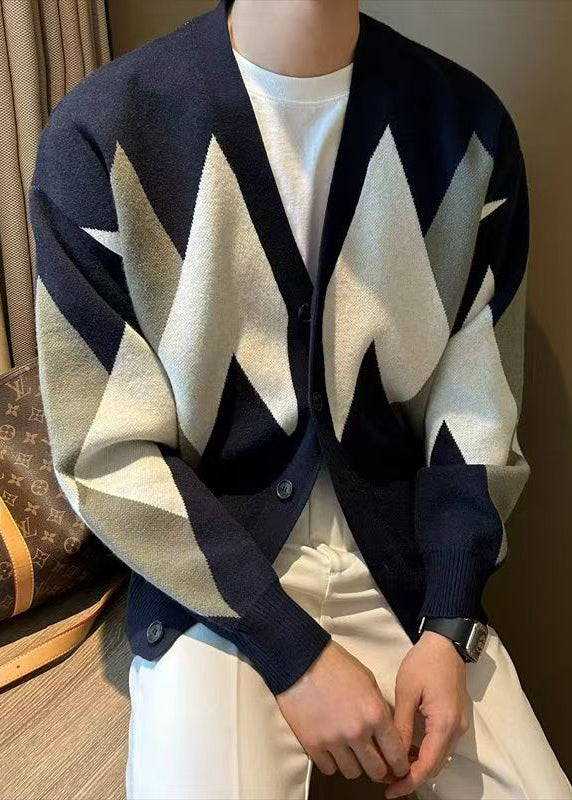 New Navy Button Cozy Knit Men Coat Spring