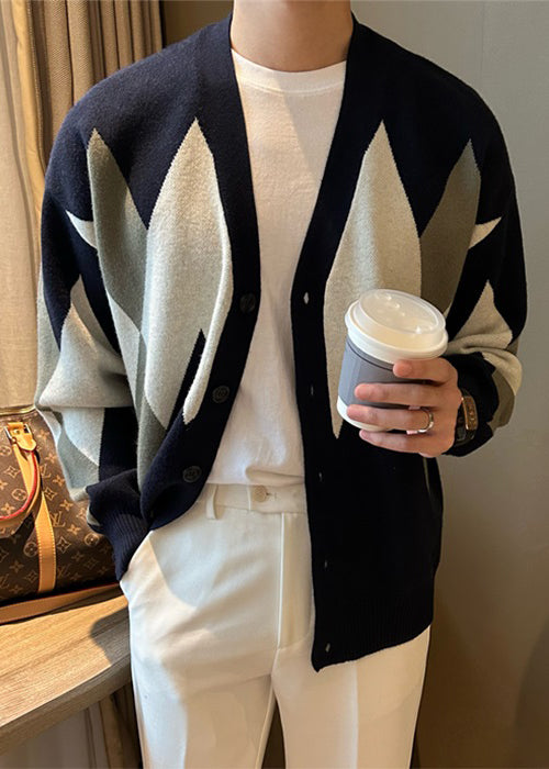 New Navy Button Cozy Knit Men Coat Spring