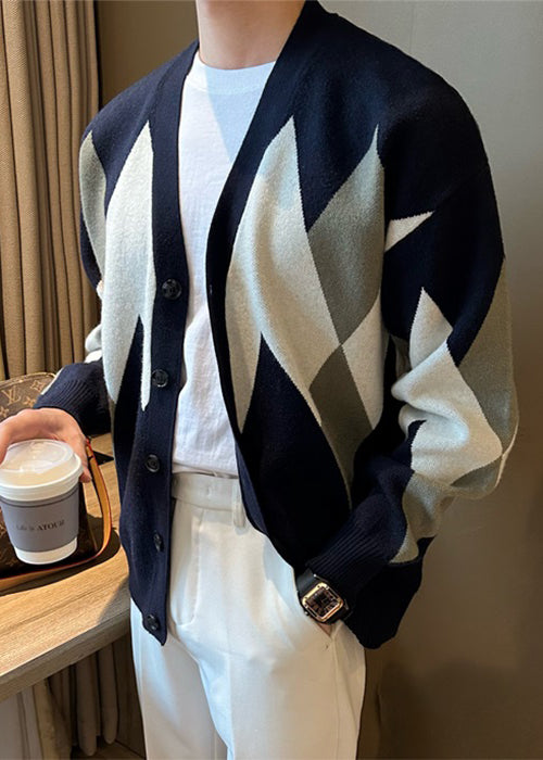 New Navy Button Cozy Knit Men Coat Spring