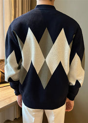 New Navy Button Cozy Knit Men Coat Spring