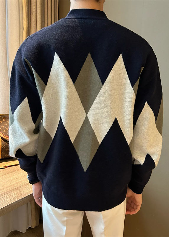 New Navy Button Cozy Knit Men Coat Spring