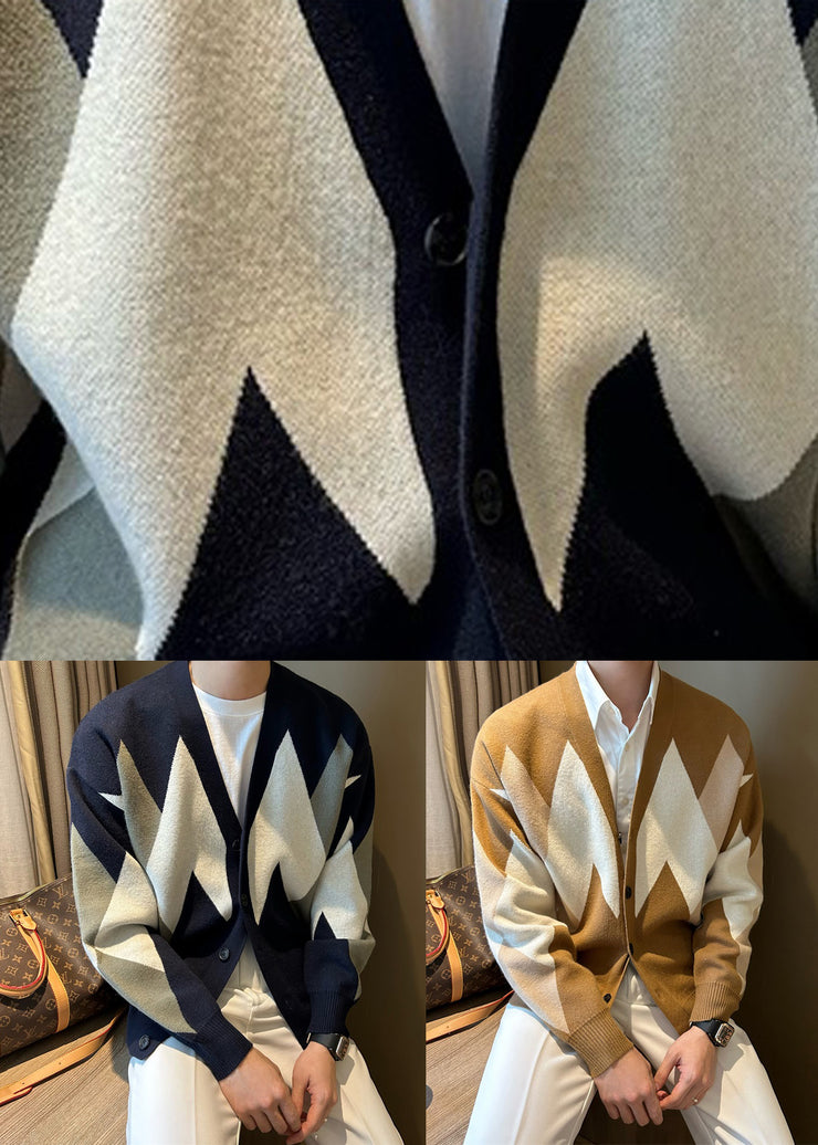 New Navy Button Cozy Knit Men Coat Spring