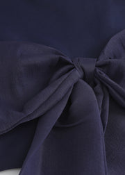 New Navy Peter Pan Collar Bow Cotton Blouses Fall