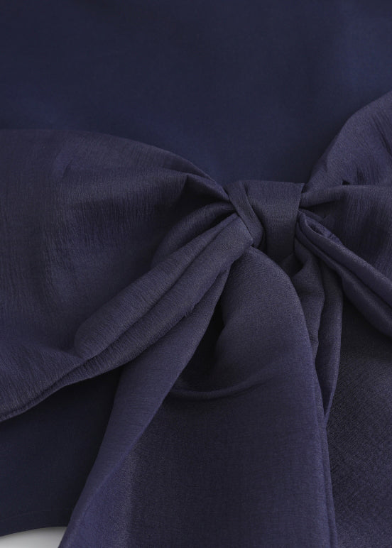New Navy Peter Pan Collar Bow Cotton Blouses Fall
